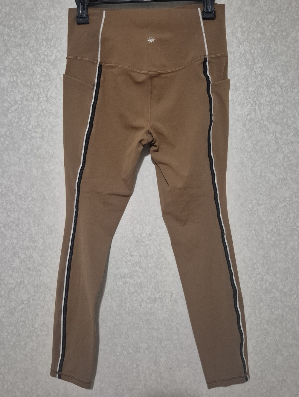 Athleta Brown Leggings with Black and White Side Stripes...size:M